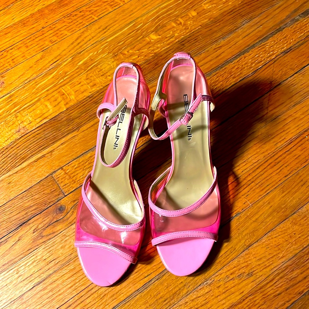 Bellini Katia pink ankle straps 3 inch heels with clear pink details
